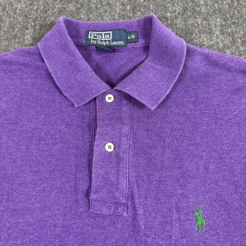 Polo Ralph Lauren Men's L Purple Polo Shirt Green Pony 100% Cotton Classic